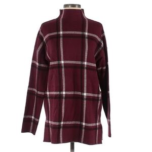 Max Studio Size S Burgundy Cozy Plaid Turtleneck Sweater